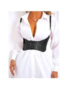 Womens Sexy Steampunk Vegan Black Leather Bustier Underbust Waist Belt Corset